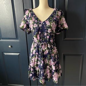 Navy/Purple Floral Dress, Flattering/Comfortable